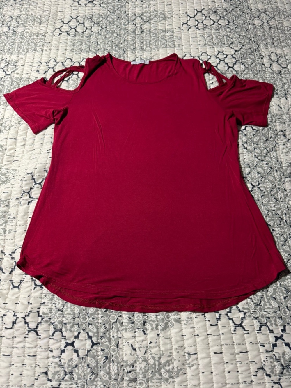 Adreamly Red Criss Cross Cut Out Shoulder Knit Top Ladies 2X